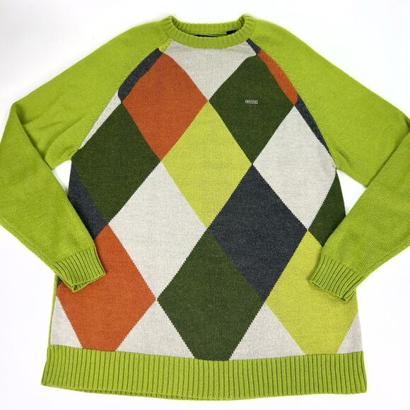 Enyce Wool Blend Sweater Men’s XL Tall Harry Styles‎ Argyle Green Orange Gray - Picture 5 of 11